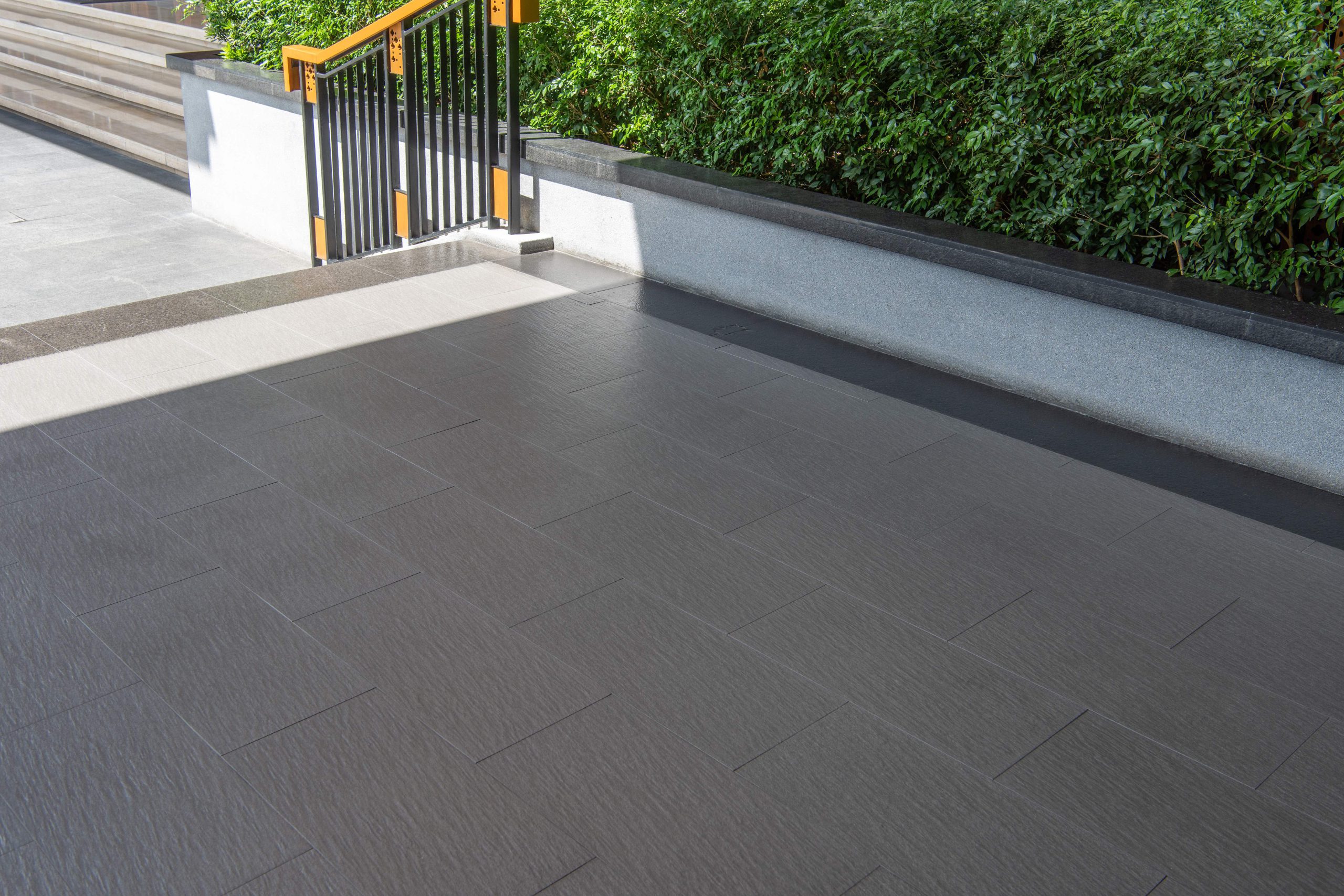 beautiful terrace, grey floor tile outdoor